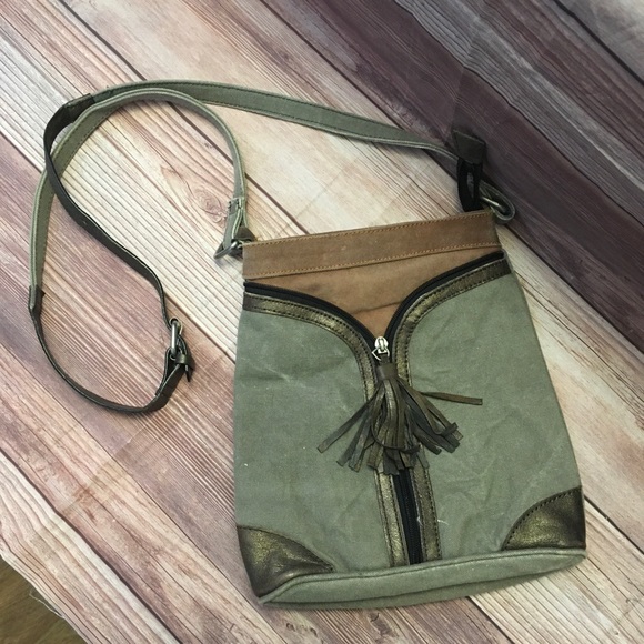 Mona B Handbags - Mona b tassel canvas cross city upcycled bag